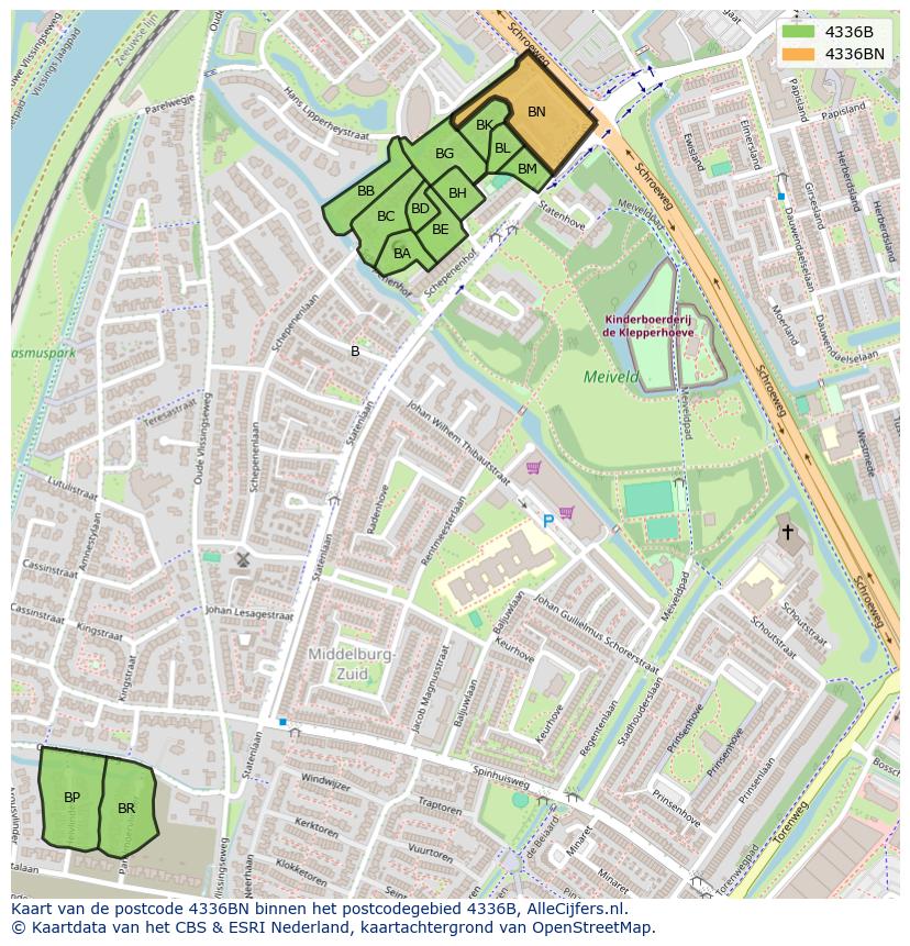 Afbeelding van het postcodegebied 4336 BN op de kaart.