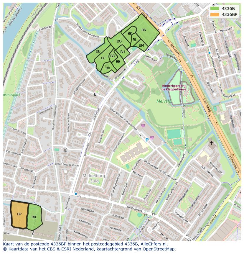 Afbeelding van het postcodegebied 4336 BP op de kaart.