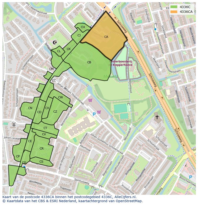 Afbeelding van het postcodegebied 4336 CA op de kaart.
