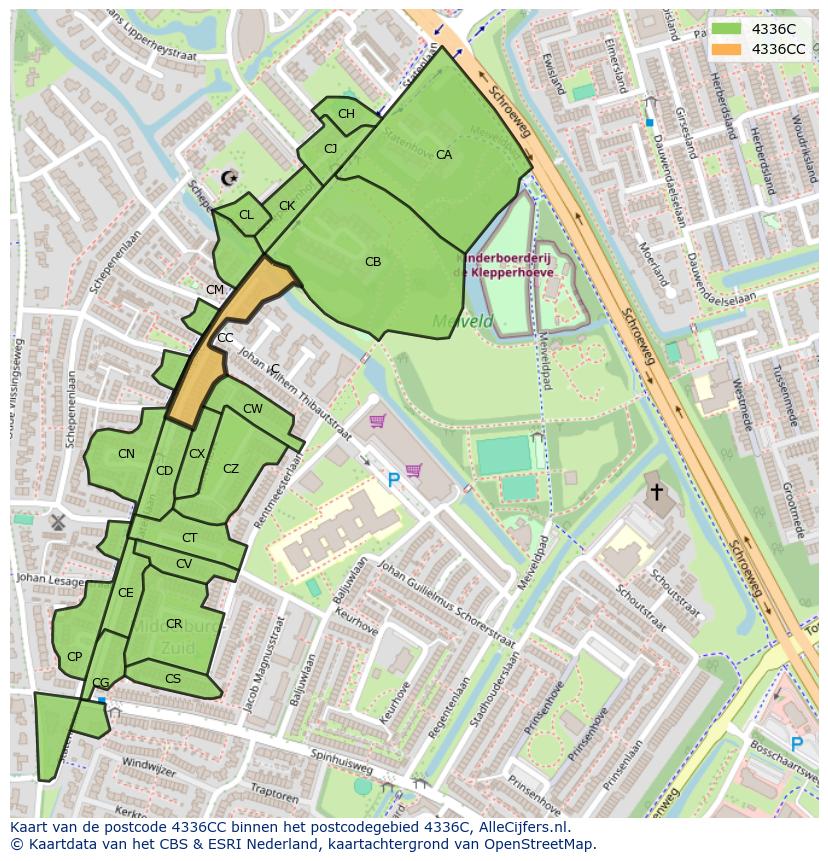 Afbeelding van het postcodegebied 4336 CC op de kaart.