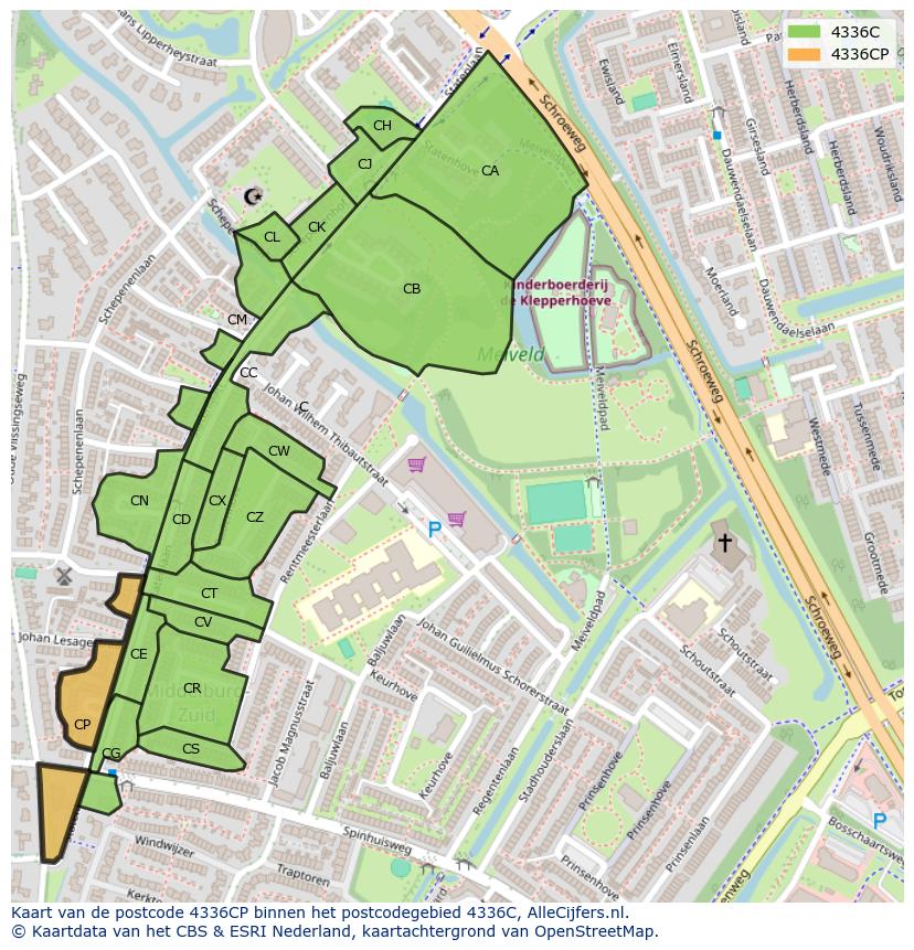 Afbeelding van het postcodegebied 4336 CP op de kaart.