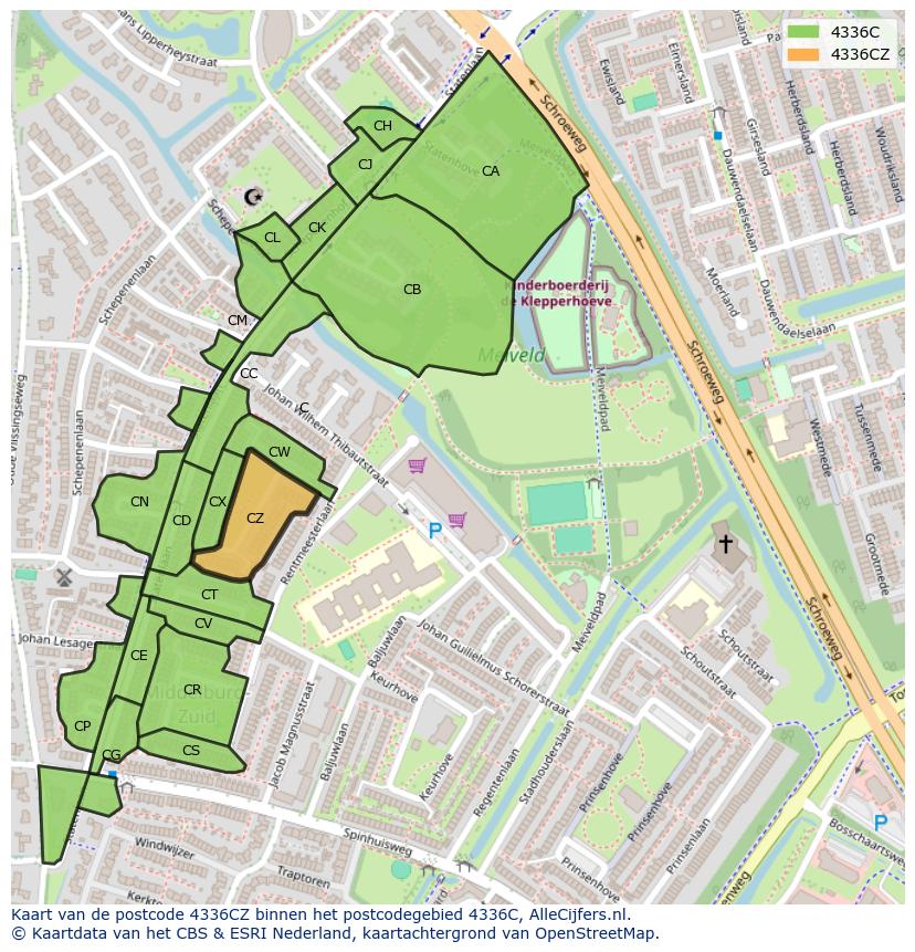 Afbeelding van het postcodegebied 4336 CZ op de kaart.