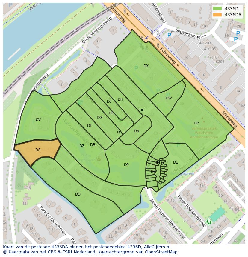 Afbeelding van het postcodegebied 4336 DA op de kaart.