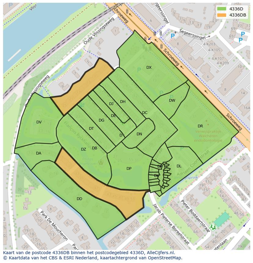 Afbeelding van het postcodegebied 4336 DB op de kaart.