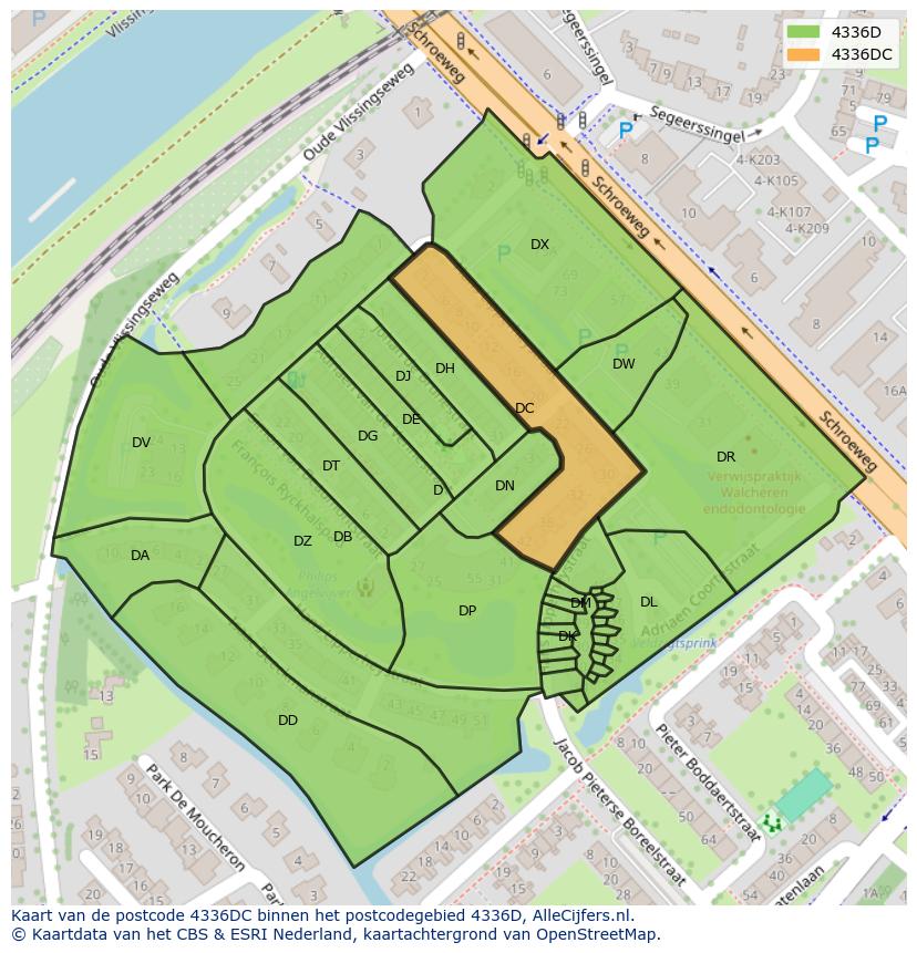 Afbeelding van het postcodegebied 4336 DC op de kaart.