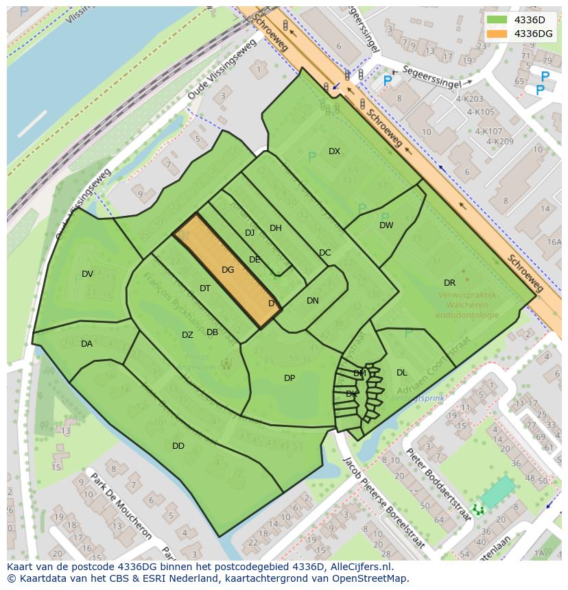 Afbeelding van het postcodegebied 4336 DG op de kaart.