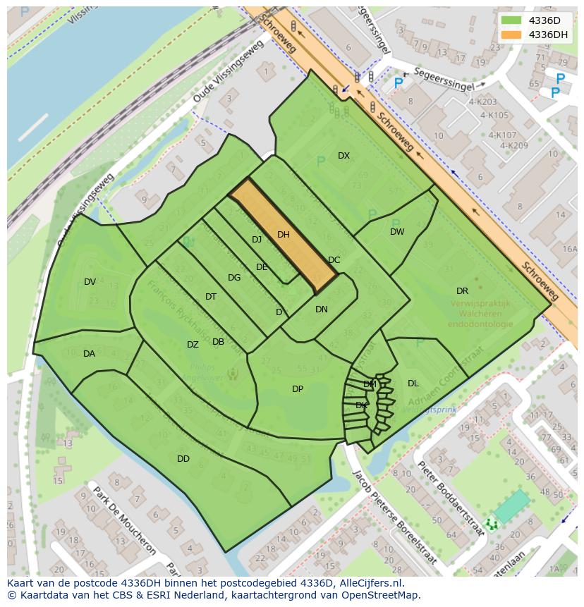 Afbeelding van het postcodegebied 4336 DH op de kaart.