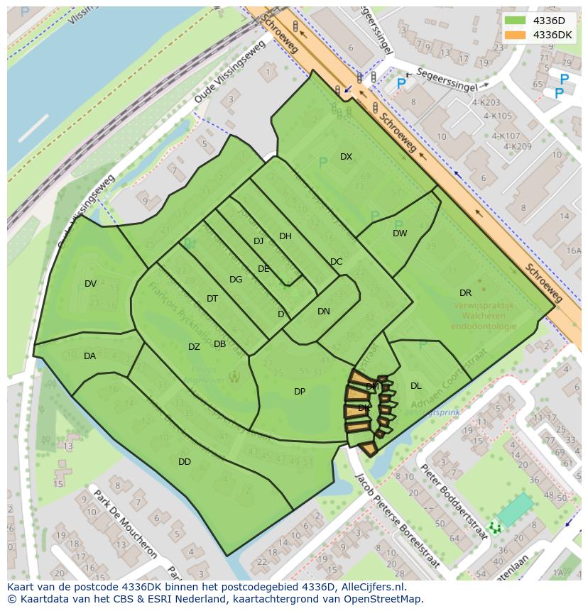 Afbeelding van het postcodegebied 4336 DK op de kaart.