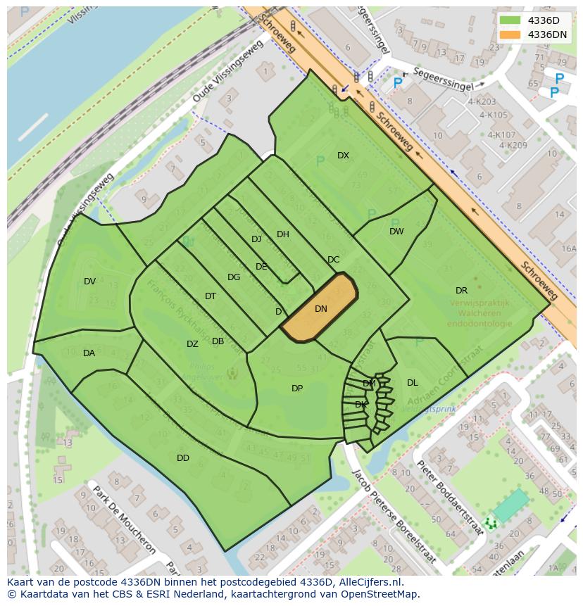 Afbeelding van het postcodegebied 4336 DN op de kaart.