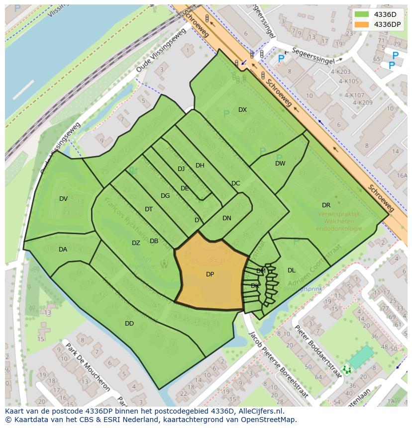 Afbeelding van het postcodegebied 4336 DP op de kaart.