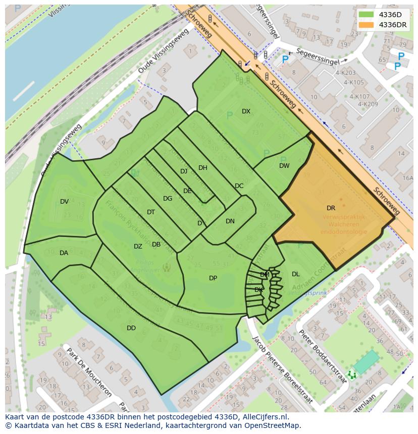 Afbeelding van het postcodegebied 4336 DR op de kaart.
