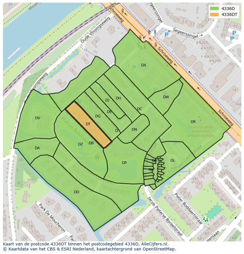 Afbeelding van het postcodegebied 4336 DT op de kaart.