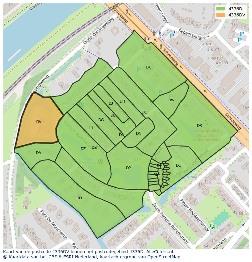Afbeelding van het postcodegebied 4336 DV op de kaart.