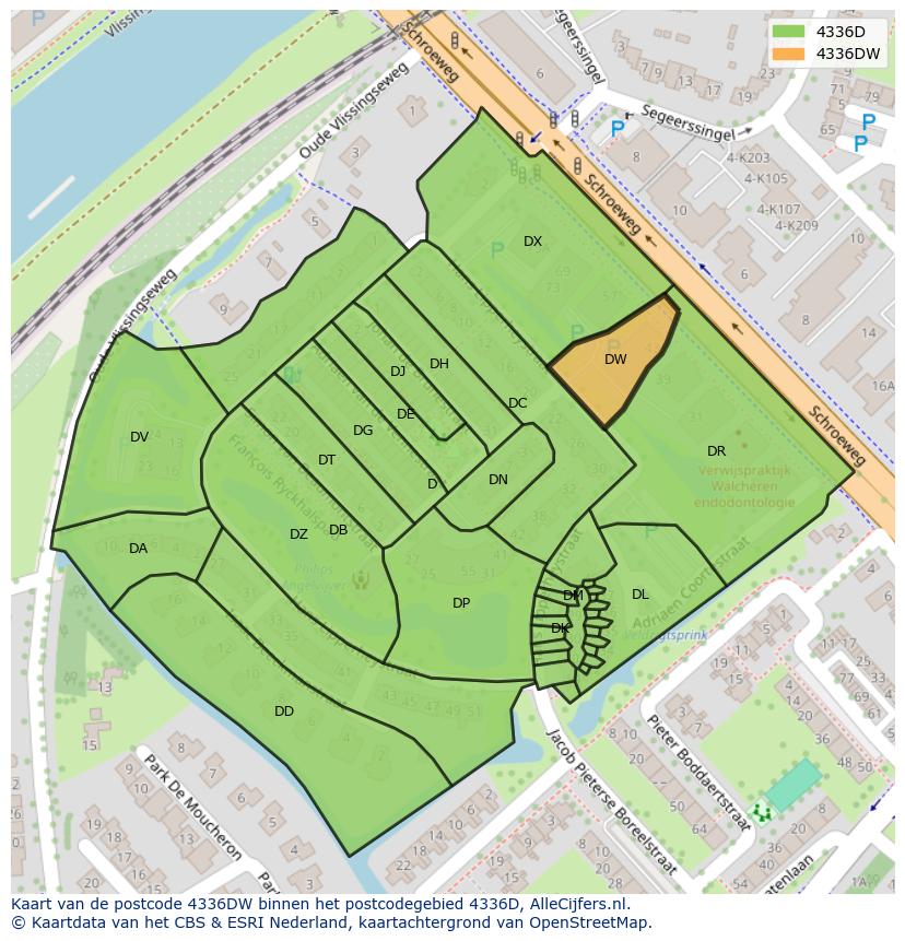 Afbeelding van het postcodegebied 4336 DW op de kaart.