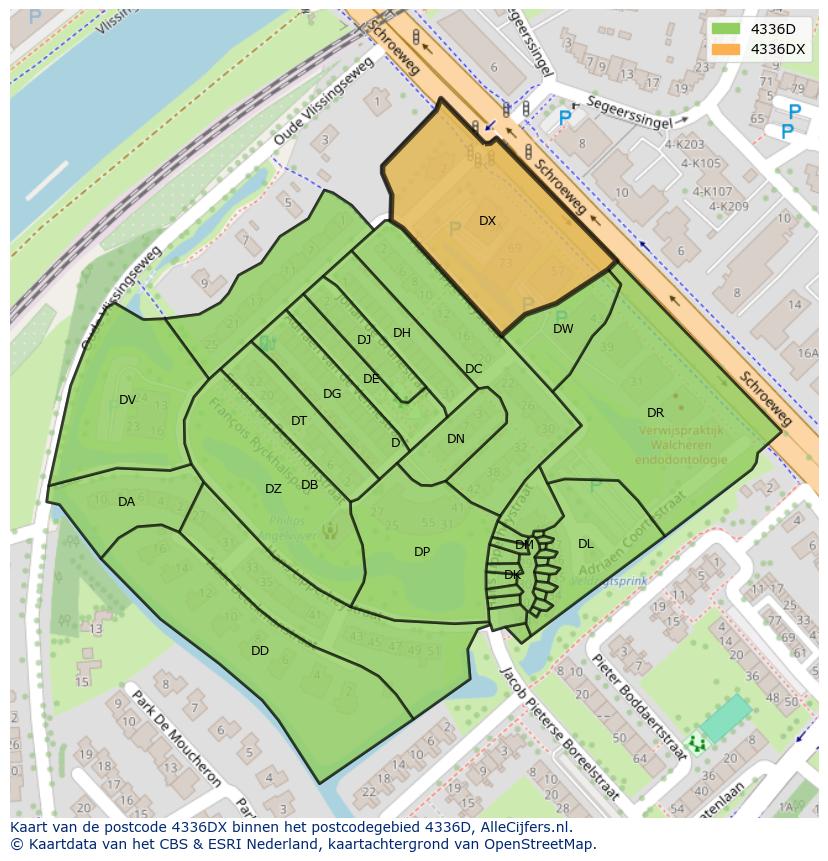 Afbeelding van het postcodegebied 4336 DX op de kaart.