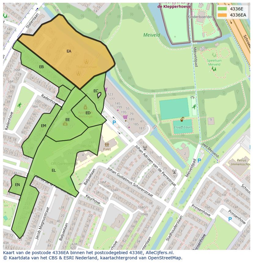 Afbeelding van het postcodegebied 4336 EA op de kaart.