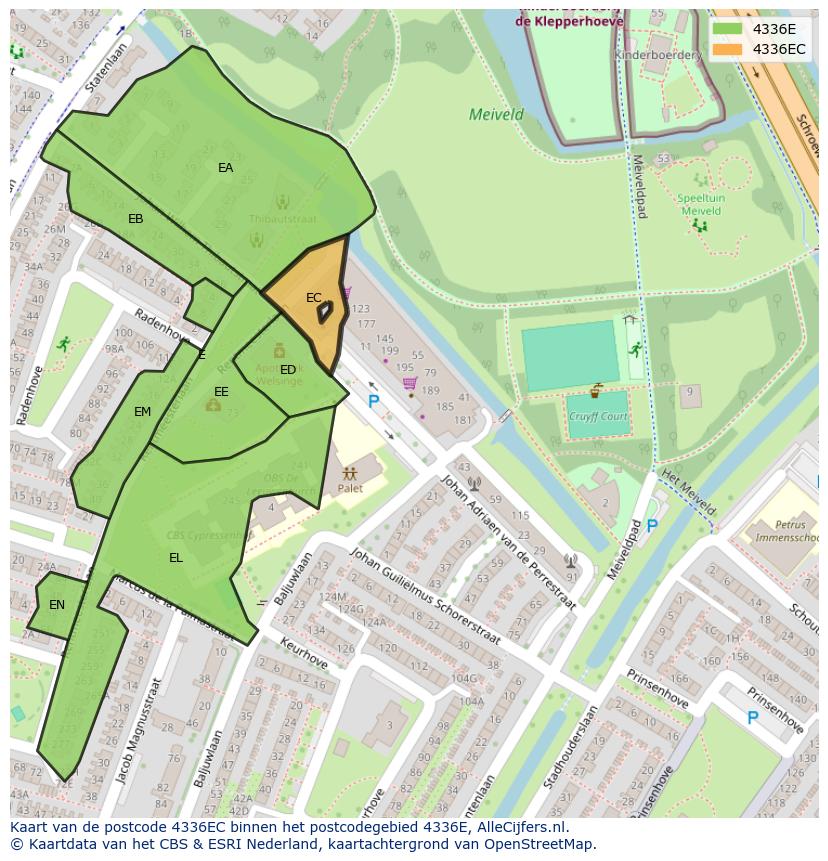 Afbeelding van het postcodegebied 4336 EC op de kaart.