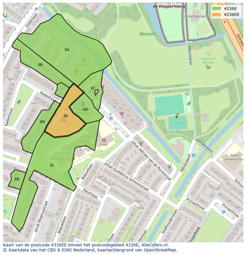 Afbeelding van het postcodegebied 4336 EE op de kaart.