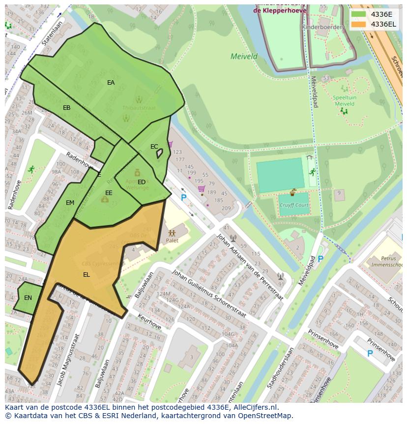 Afbeelding van het postcodegebied 4336 EL op de kaart.