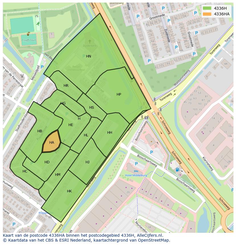 Afbeelding van het postcodegebied 4336 HA op de kaart.