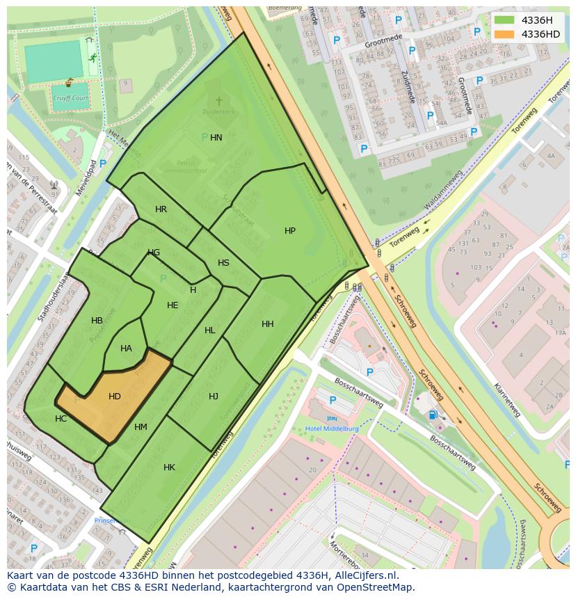 Afbeelding van het postcodegebied 4336 HD op de kaart.