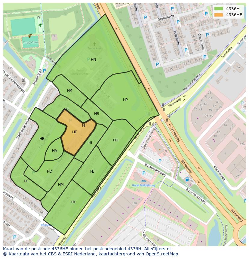 Afbeelding van het postcodegebied 4336 HE op de kaart.