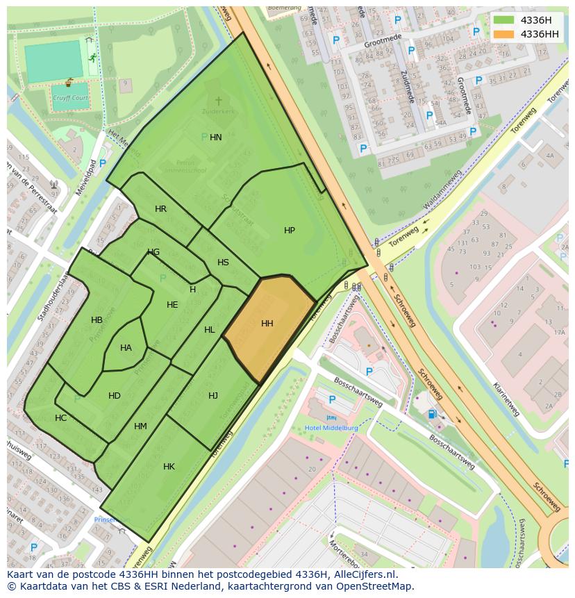 Afbeelding van het postcodegebied 4336 HH op de kaart.
