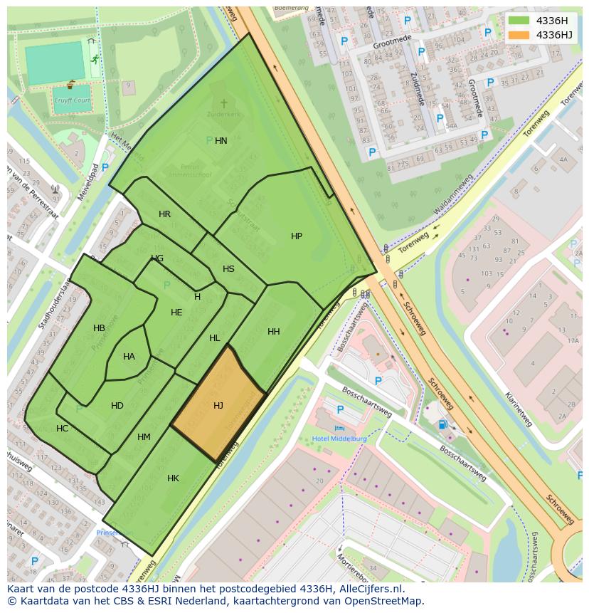 Afbeelding van het postcodegebied 4336 HJ op de kaart.