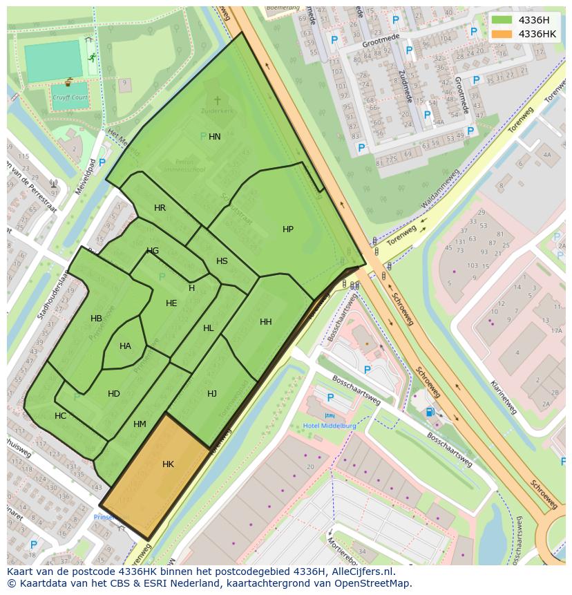Afbeelding van het postcodegebied 4336 HK op de kaart.