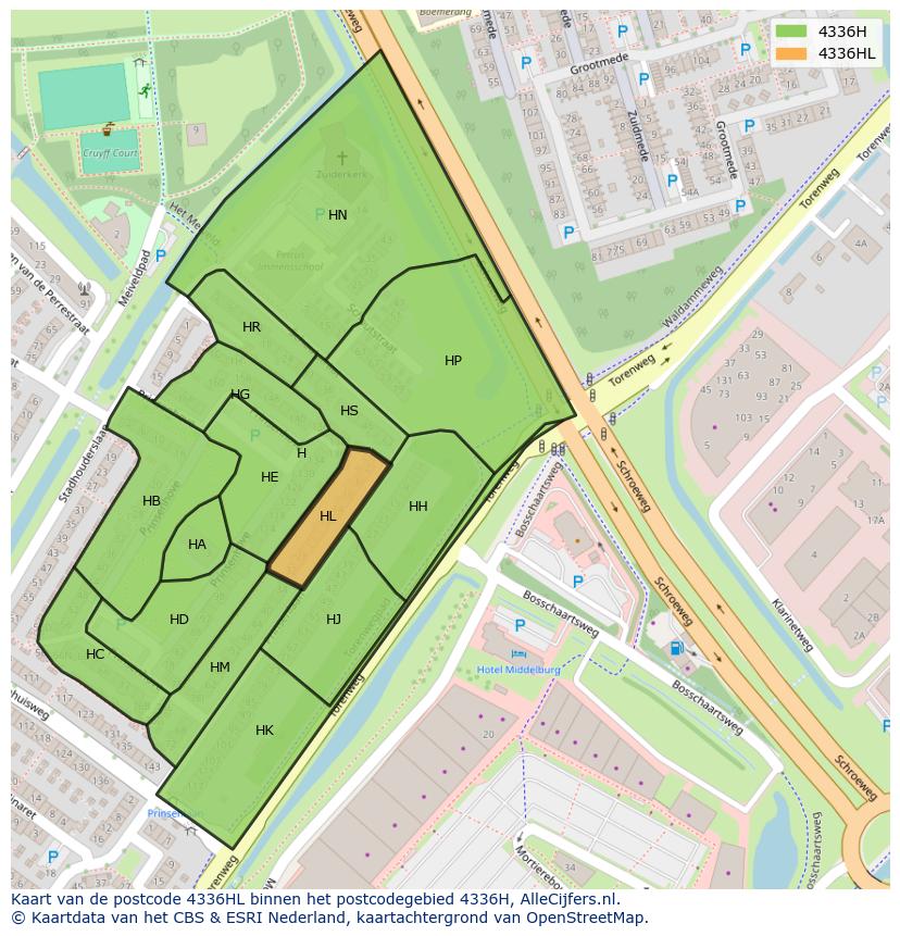 Afbeelding van het postcodegebied 4336 HL op de kaart.