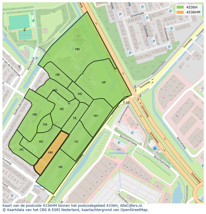 Afbeelding van het postcodegebied 4336 HM op de kaart.