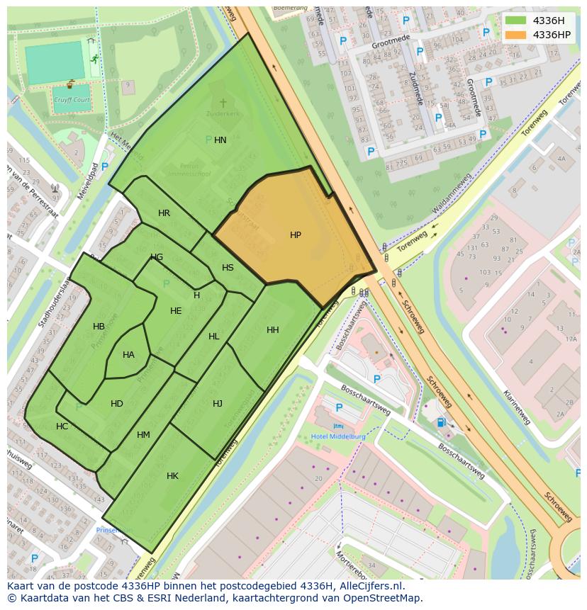 Afbeelding van het postcodegebied 4336 HP op de kaart.