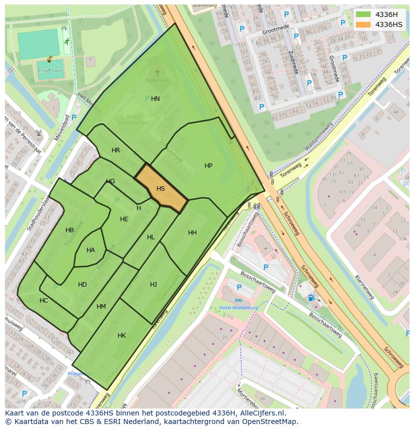Afbeelding van het postcodegebied 4336 HS op de kaart.
