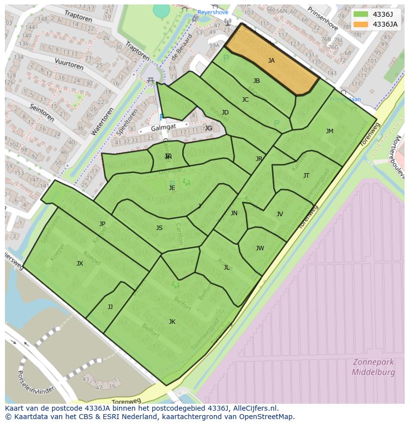 Afbeelding van het postcodegebied 4336 JA op de kaart.
