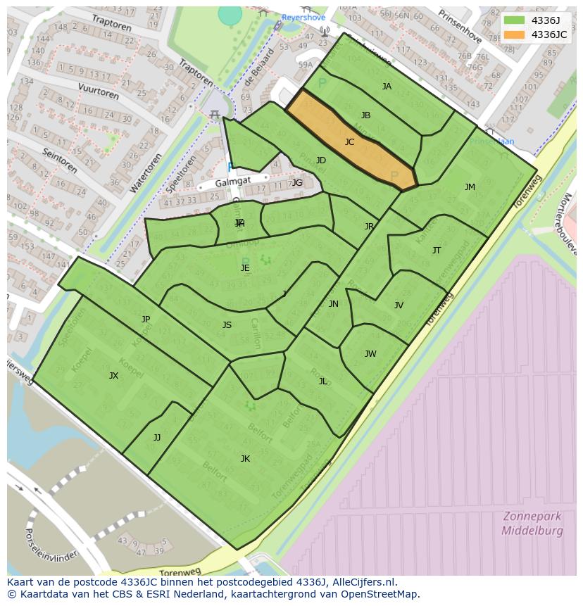 Afbeelding van het postcodegebied 4336 JC op de kaart.