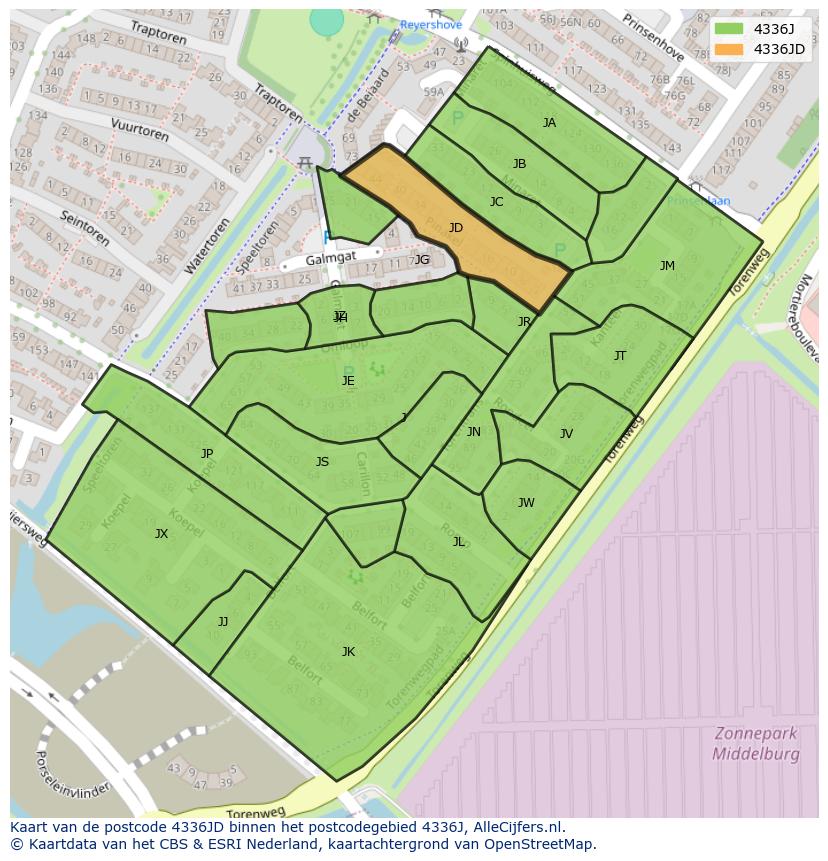 Afbeelding van het postcodegebied 4336 JD op de kaart.