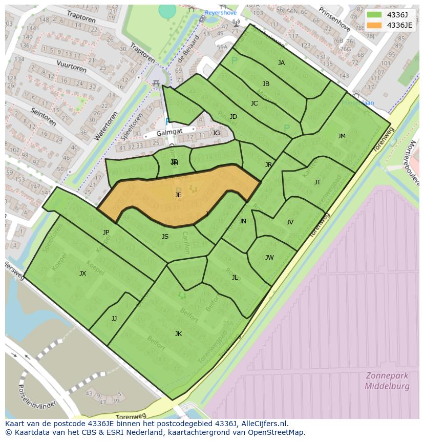 Afbeelding van het postcodegebied 4336 JE op de kaart.