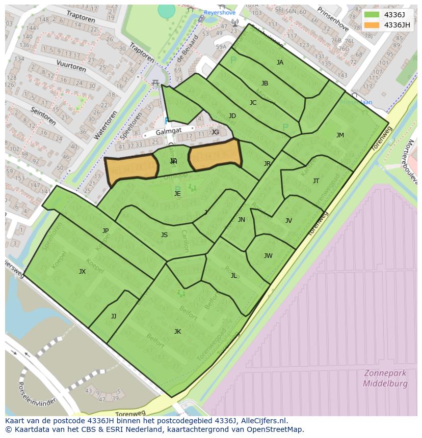 Afbeelding van het postcodegebied 4336 JH op de kaart.