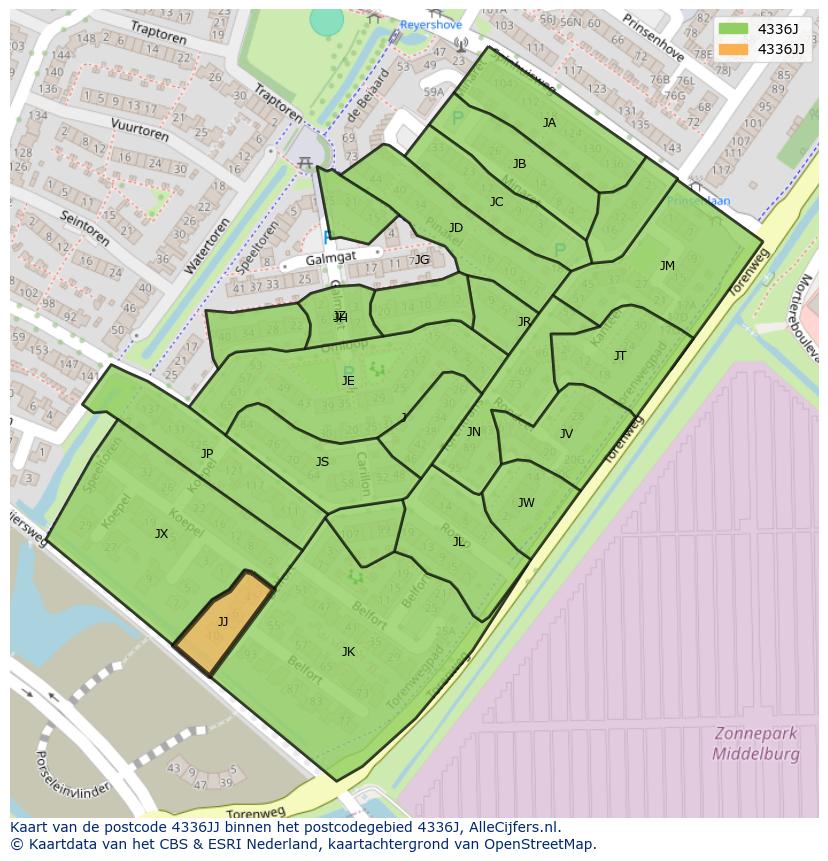 Afbeelding van het postcodegebied 4336 JJ op de kaart.