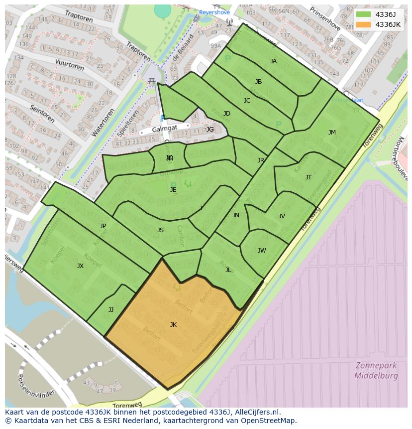 Afbeelding van het postcodegebied 4336 JK op de kaart.