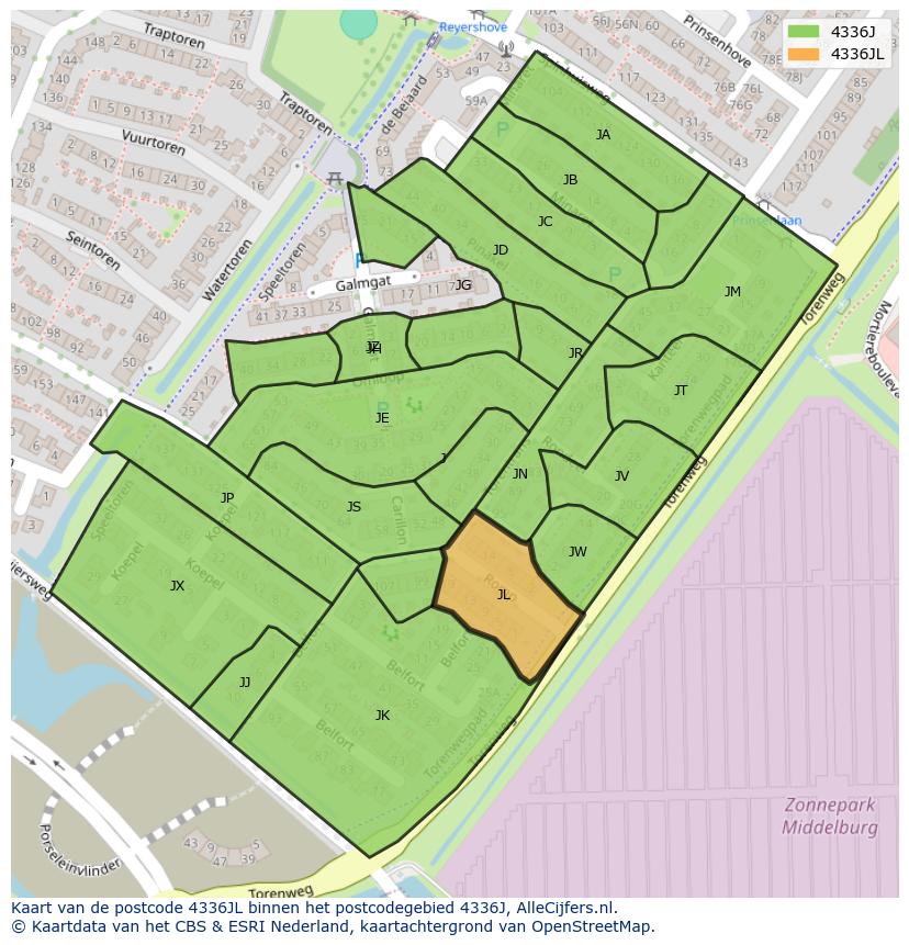 Afbeelding van het postcodegebied 4336 JL op de kaart.