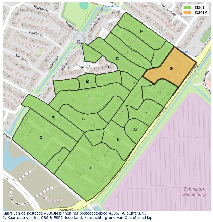 Afbeelding van het postcodegebied 4336 JM op de kaart.