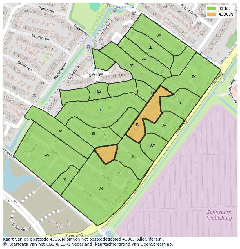 Afbeelding van het postcodegebied 4336 JN op de kaart.
