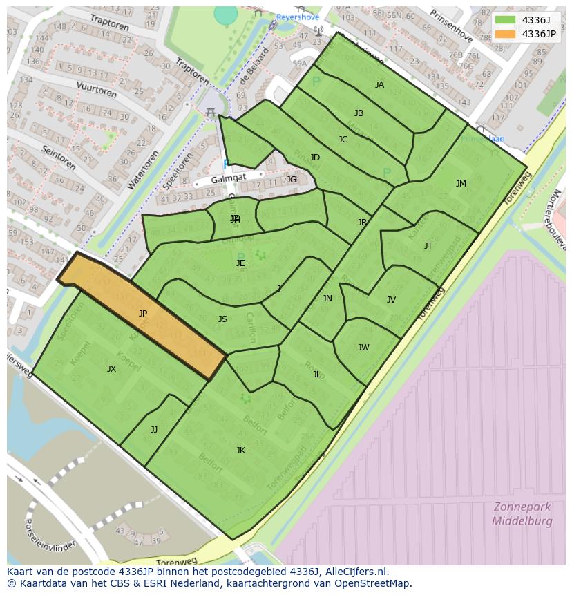 Afbeelding van het postcodegebied 4336 JP op de kaart.