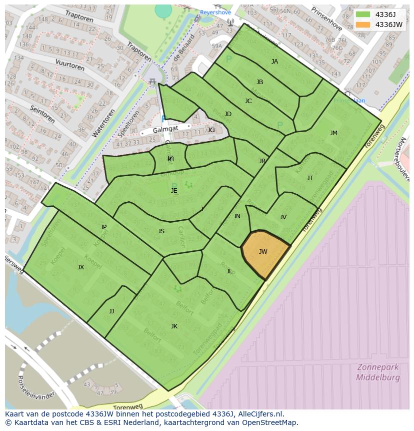 Afbeelding van het postcodegebied 4336 JW op de kaart.