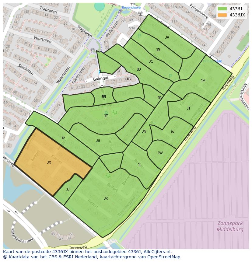 Afbeelding van het postcodegebied 4336 JX op de kaart.