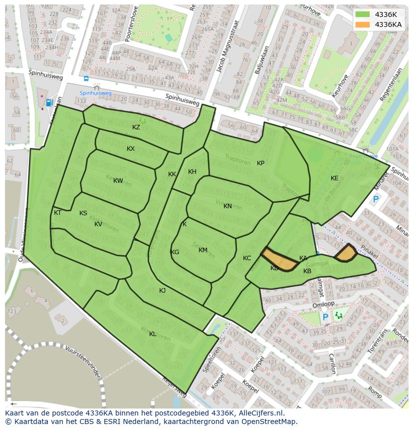 Afbeelding van het postcodegebied 4336 KA op de kaart.
