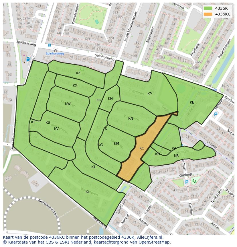 Afbeelding van het postcodegebied 4336 KC op de kaart.