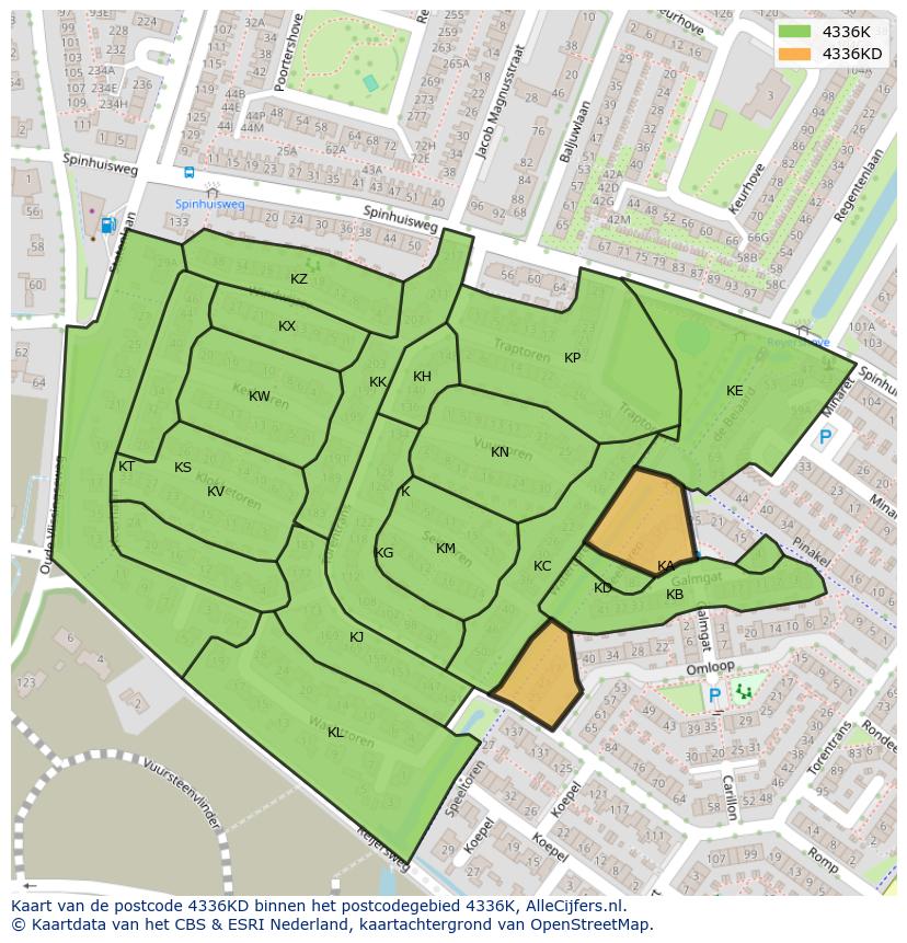 Afbeelding van het postcodegebied 4336 KD op de kaart.