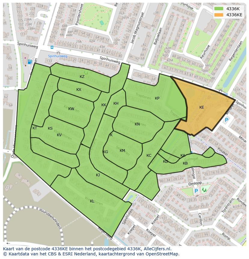 Afbeelding van het postcodegebied 4336 KE op de kaart.